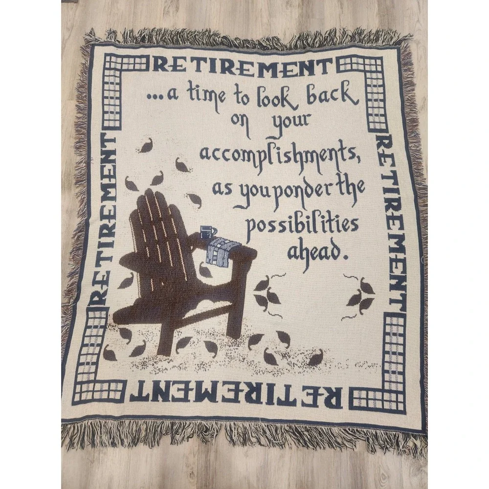 Vintage Retirement Tapestry Throw Blanket With Quote Large 68 X 52 Fringed Edges